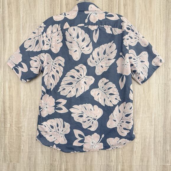 UNTUCKit Hawaiian Shirt Men’s Small Conero Palm Leaf Hibiscus Blue Pink Beach - Picture 2 of 13